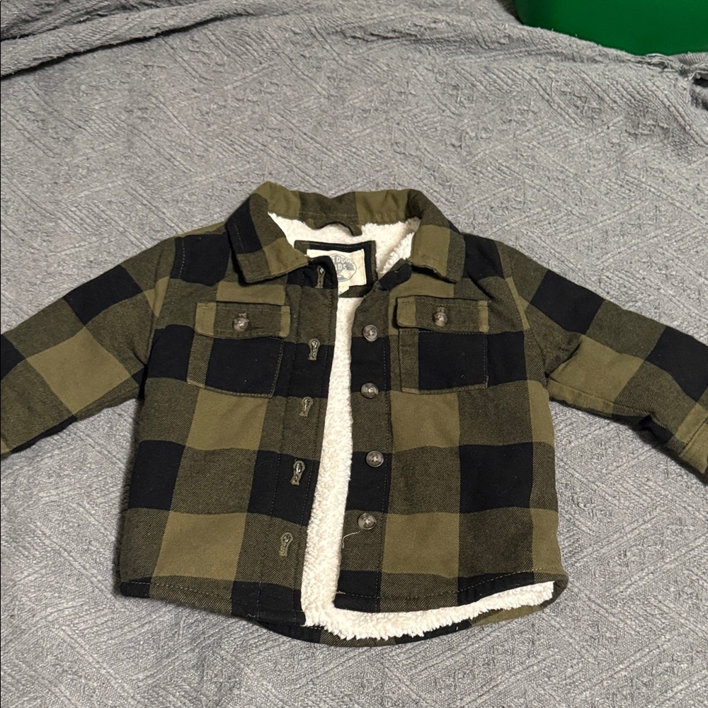 Kids Olive green Plaid Sherpa-Lined Jean Jacket